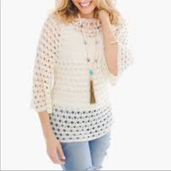 Chico's Tops - Chico's Crochet Half Sleeve Top Cream Size Small